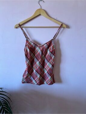 Charlie beads looks alike Plaid Spaghetti Strap Cami Top in Red
